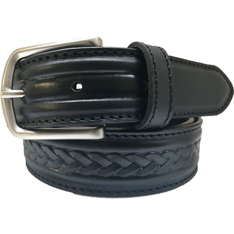 BLACK ESSENTIAL PLAIT EMBOSSED 35MM LEATHER BELT