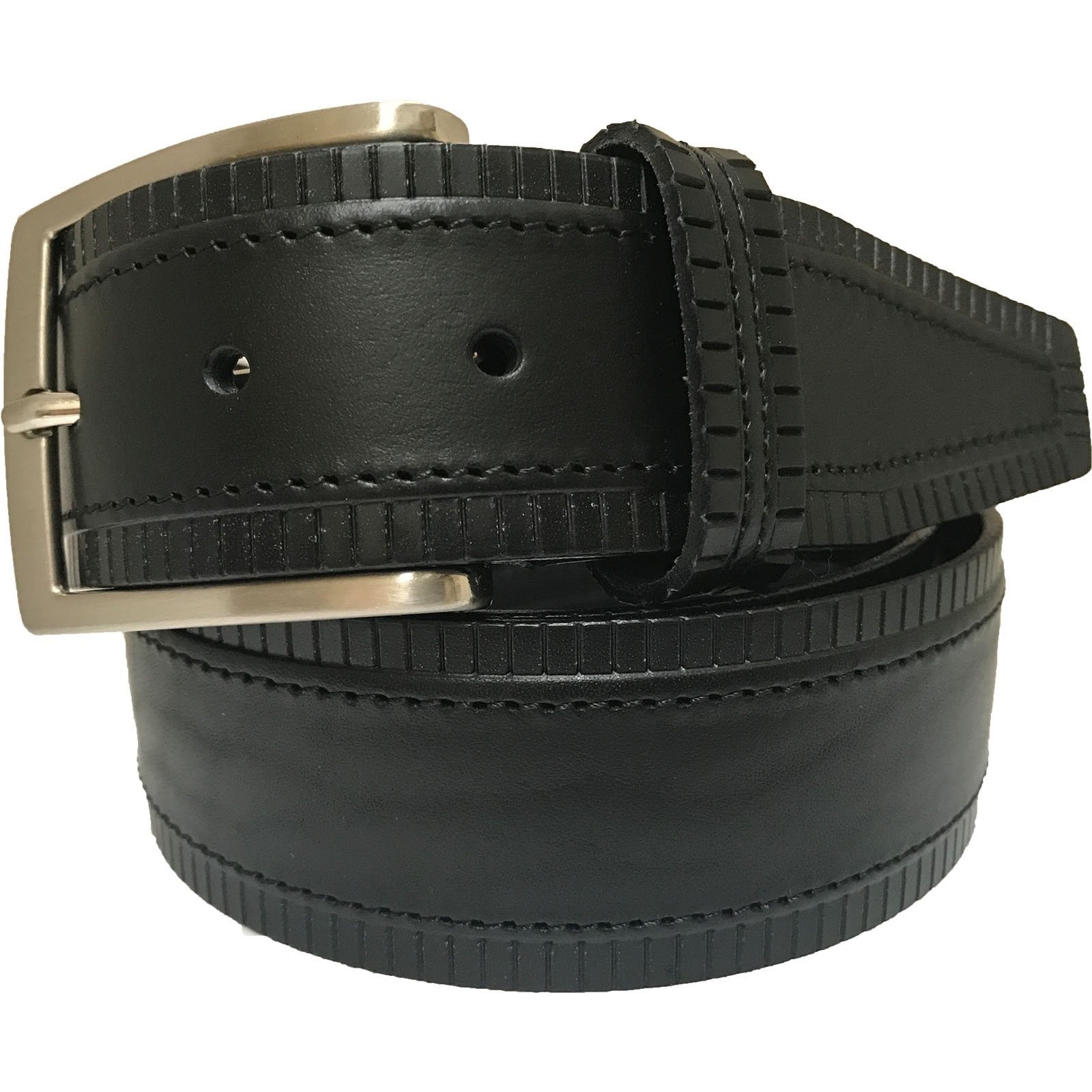 BLACK 40MM SQUARED HIDE LEATHER BELT