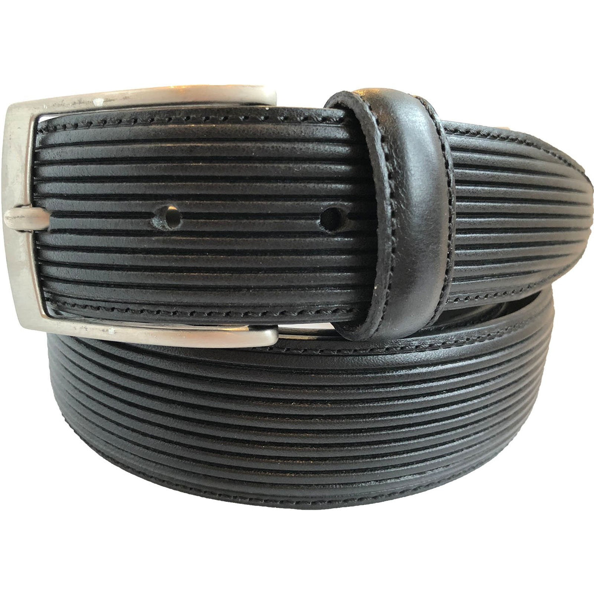 Brown 35mm Italian Leather Belt Striped Texture