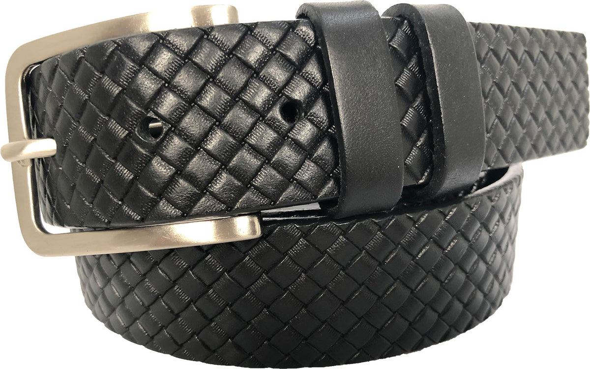 Black 35mm Italian Leather Belt Woven Finish