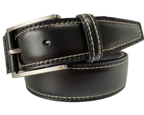 BLACK CONTRAST DOUBLE STITCHED 35MM LEATHER BELT