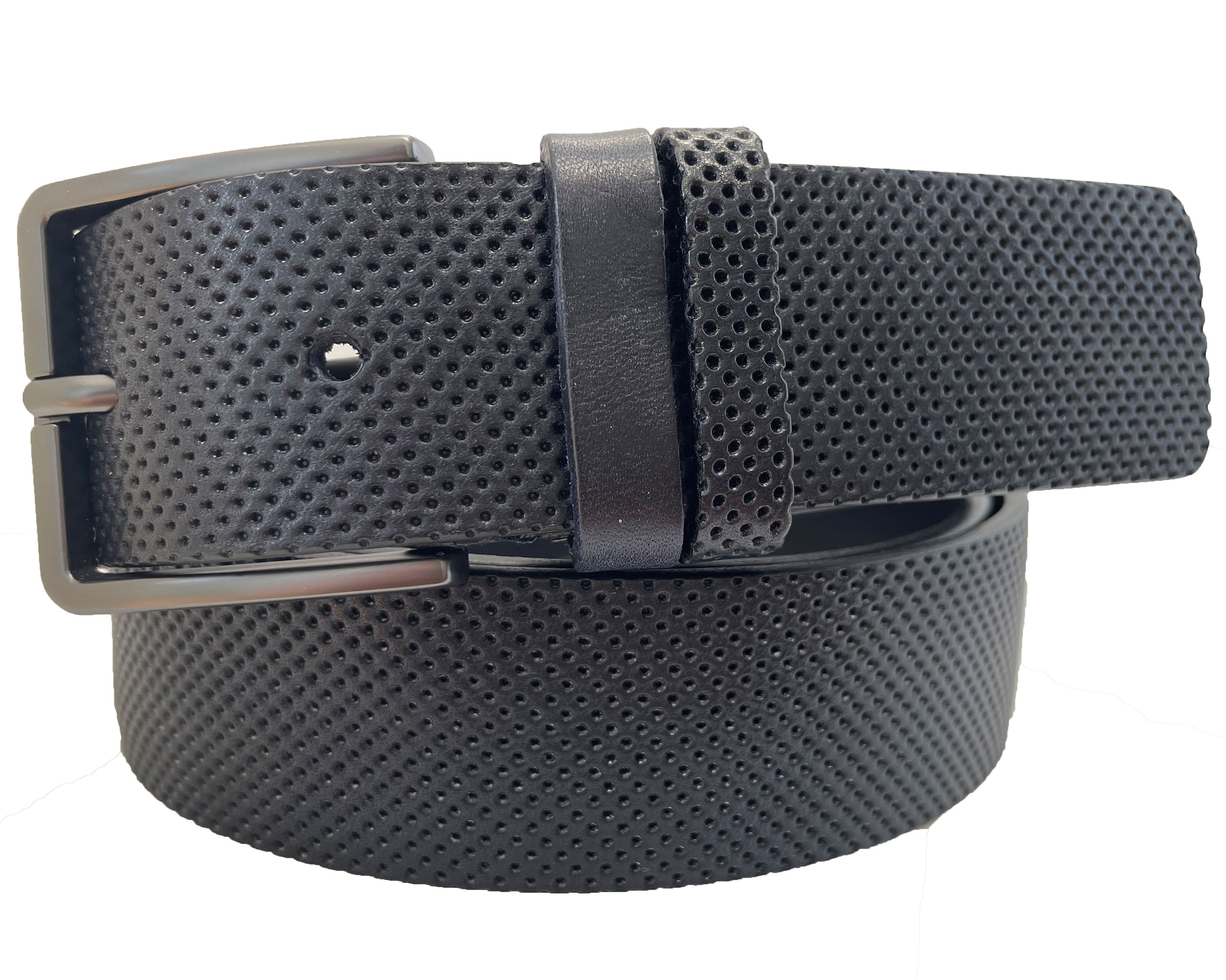 BLUE LEATHER DOTTED 35MM LEATHER BELT