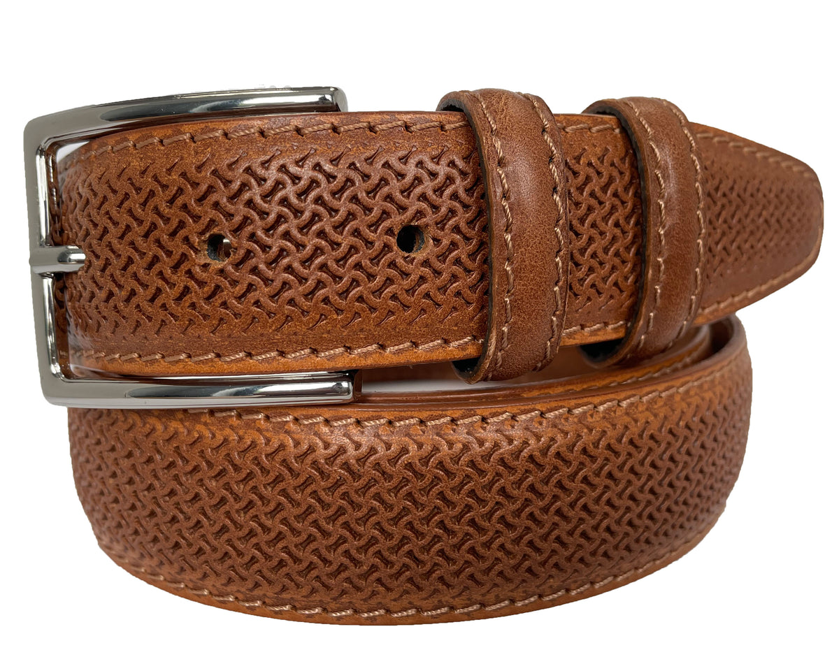Tan 35mm Italian Leather Belt Embossed Finish