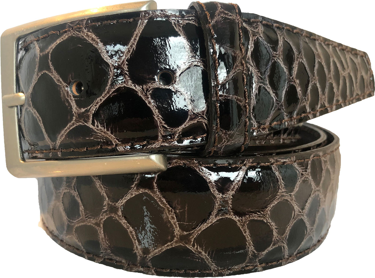 Brown 40mm Italian Leather Belt Reptile Print