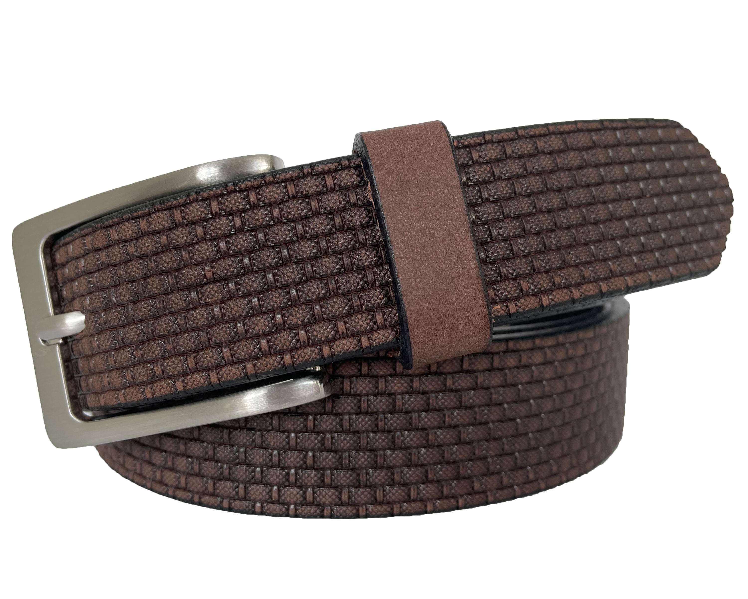 BROWN 30MM SINGLE SKIN HIDE EMBOSSED PRINT LEATHER BELT