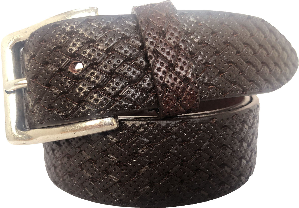 Brown 35mm Italian Leather Belt Woven Finish