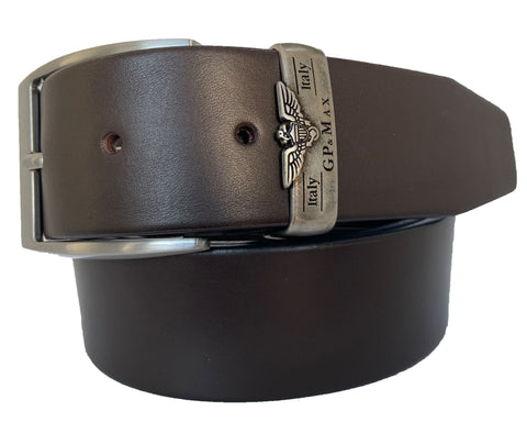 BROWN METAL EAGLE LOOP LEATHER BELT 40MM