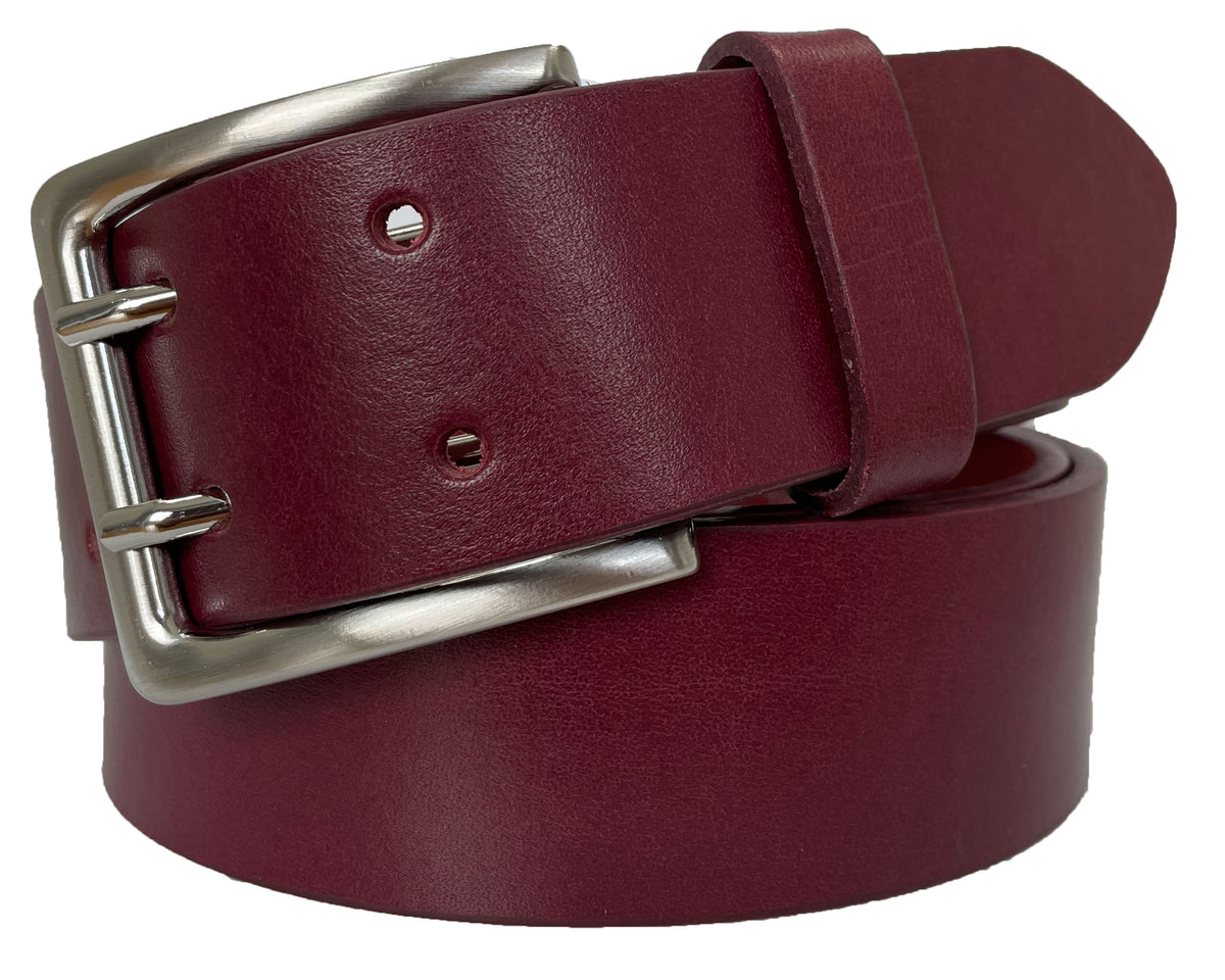 Burgundy 40mm Italian Leather Belt with double-prong buckle