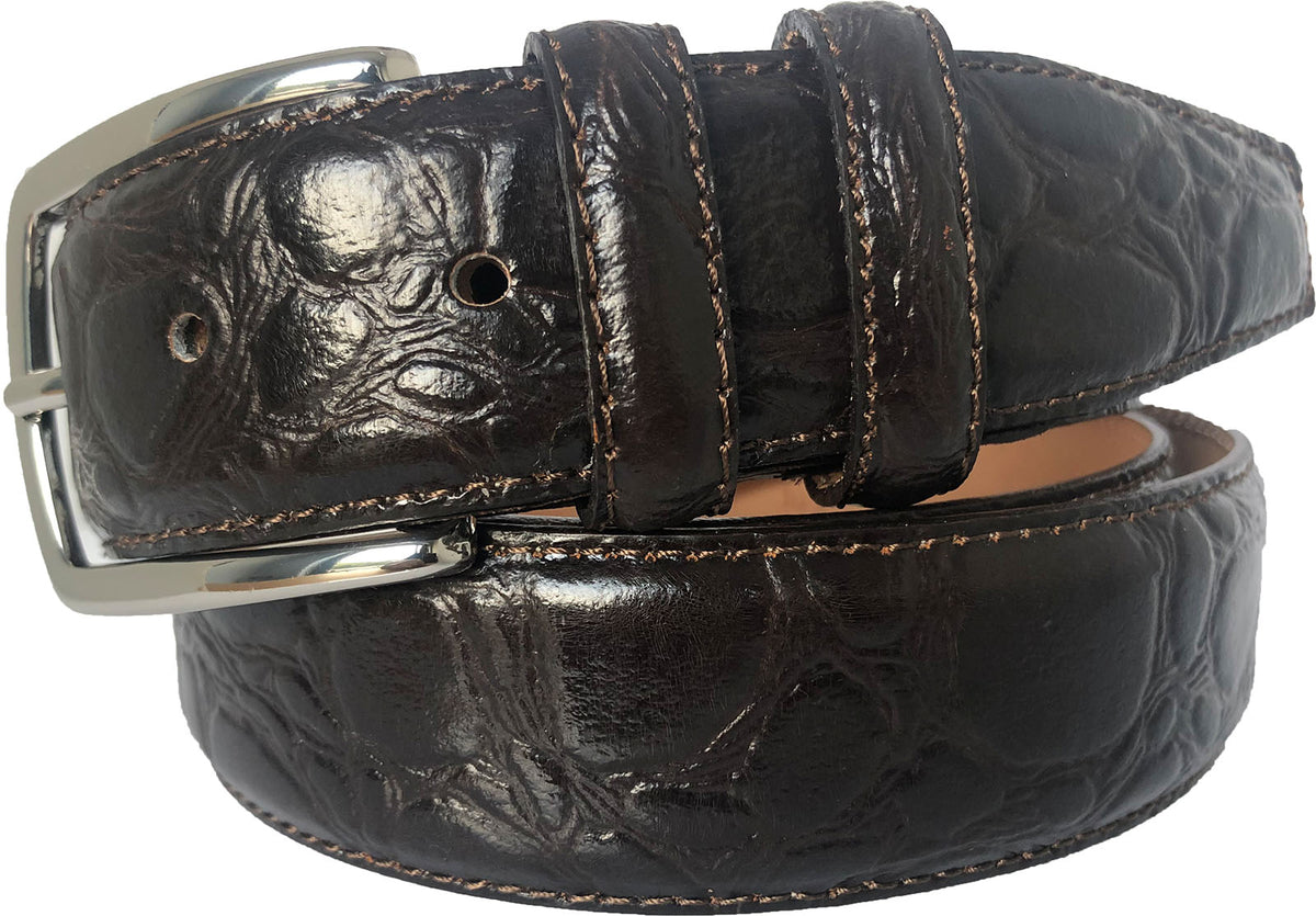 Brown 35mm Italian Leather Belt Crocodile Print