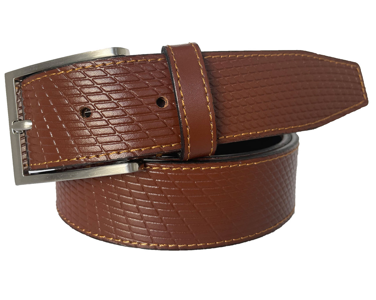 Cognac Tan 35mm Italian Leather Belt Embossed Finish
