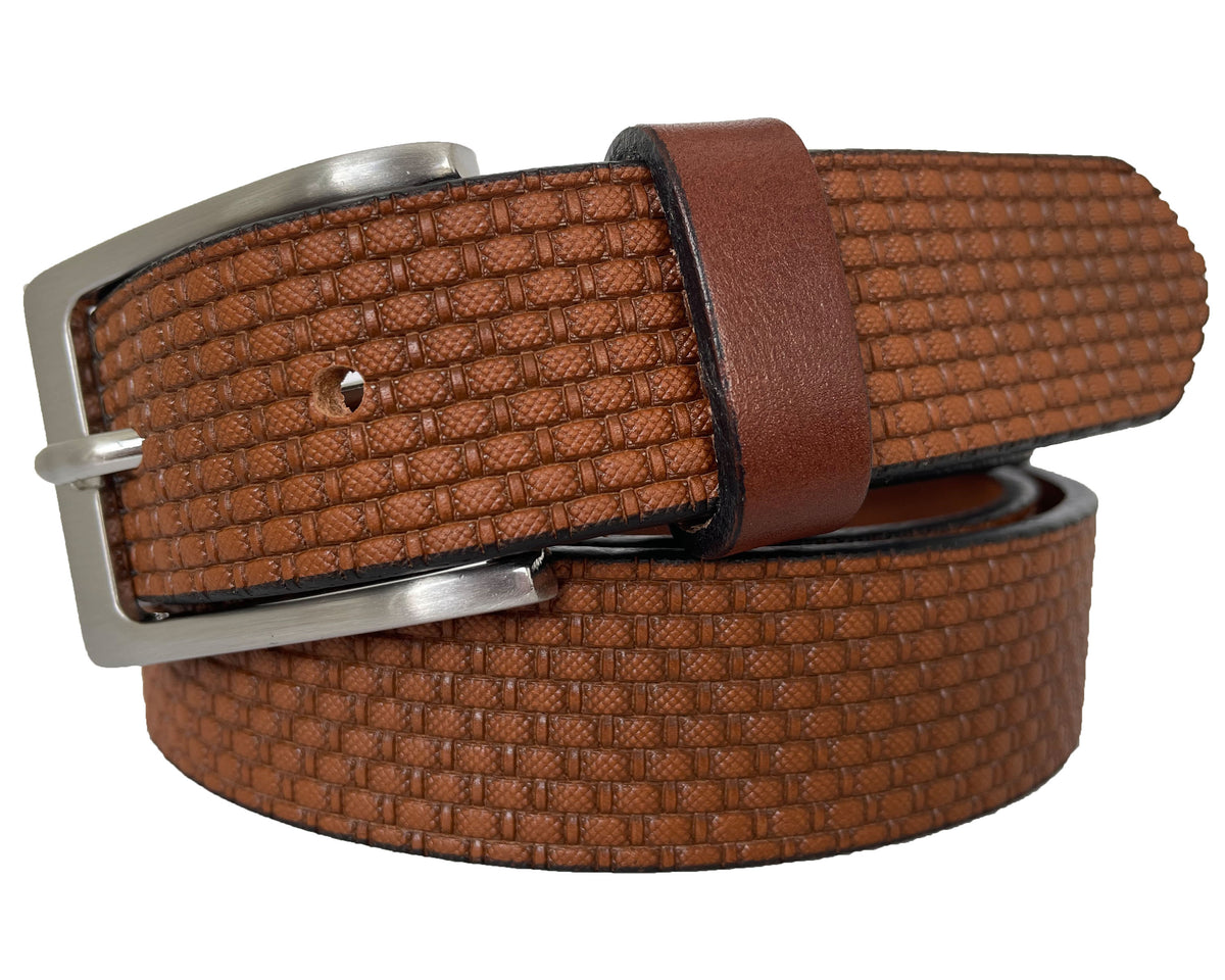 Cognac Tan 30mm Italian Leather Belt Embossed Finish