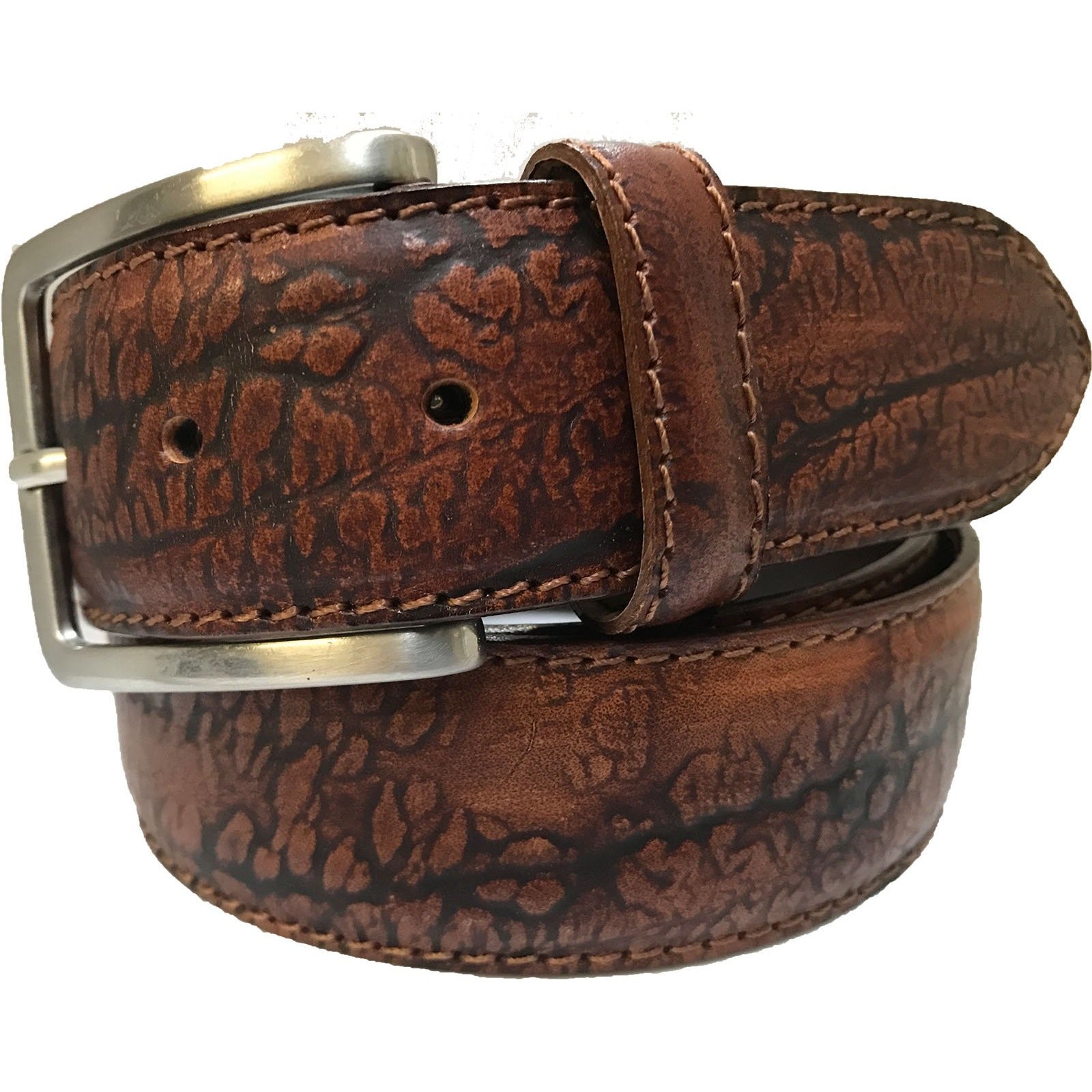 COGNAC TAN TWO TONE CALF LEATHER GRAIN EMBOSSED 40MM LEATHER BELT