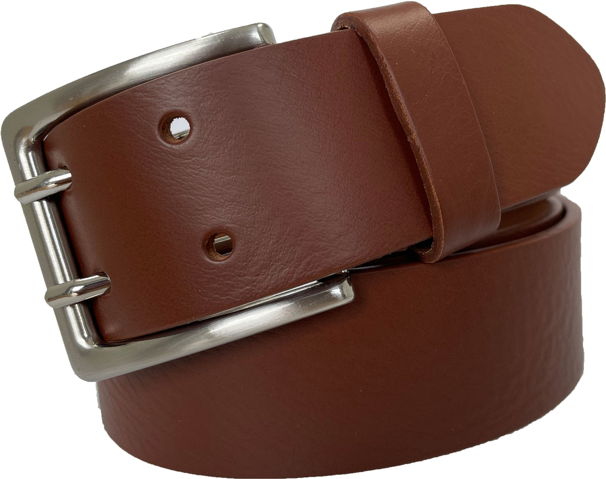 Tan 40mm Italian Leather Belt with double-prong buckle