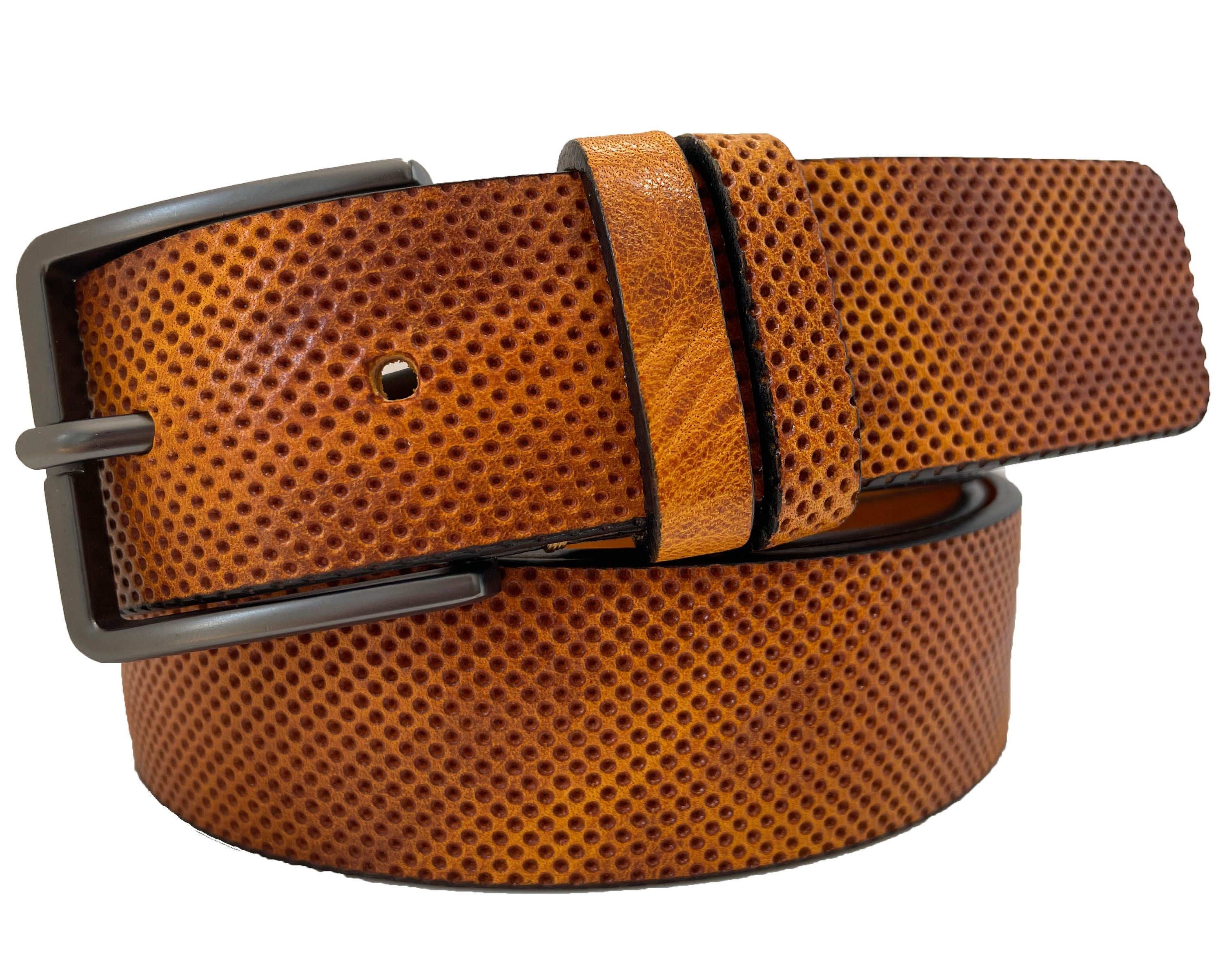 TAN LEATHER DOTTED 35MM LEATHER BELT