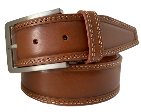 MIELE TAN DOUBLE STITCHED LEATHER BELT