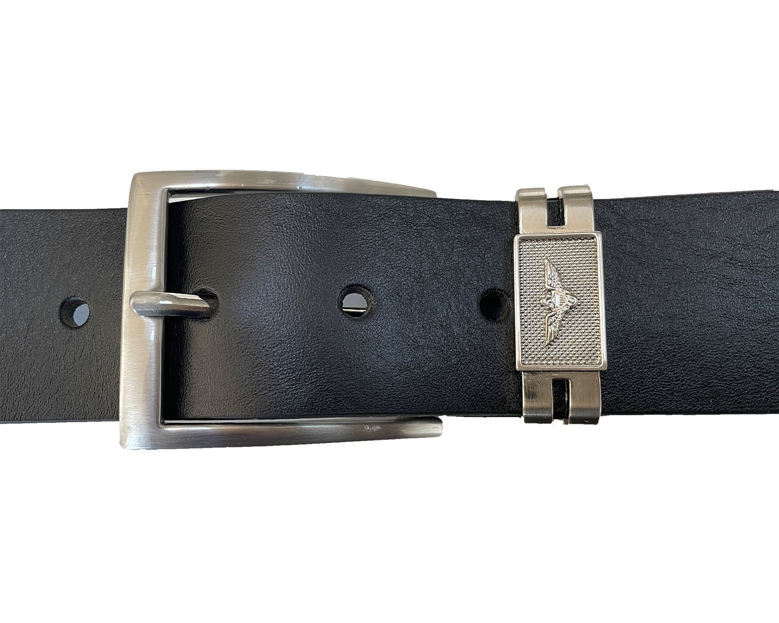 Black Metal Eagle Loop Leather Belt 40mm Large 36-38 Inches