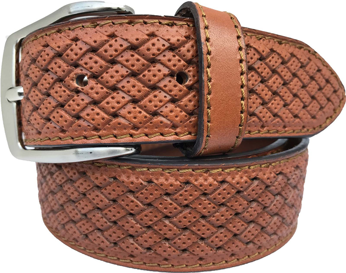 Tan 40mm Italian Leather Belt Woven Finish