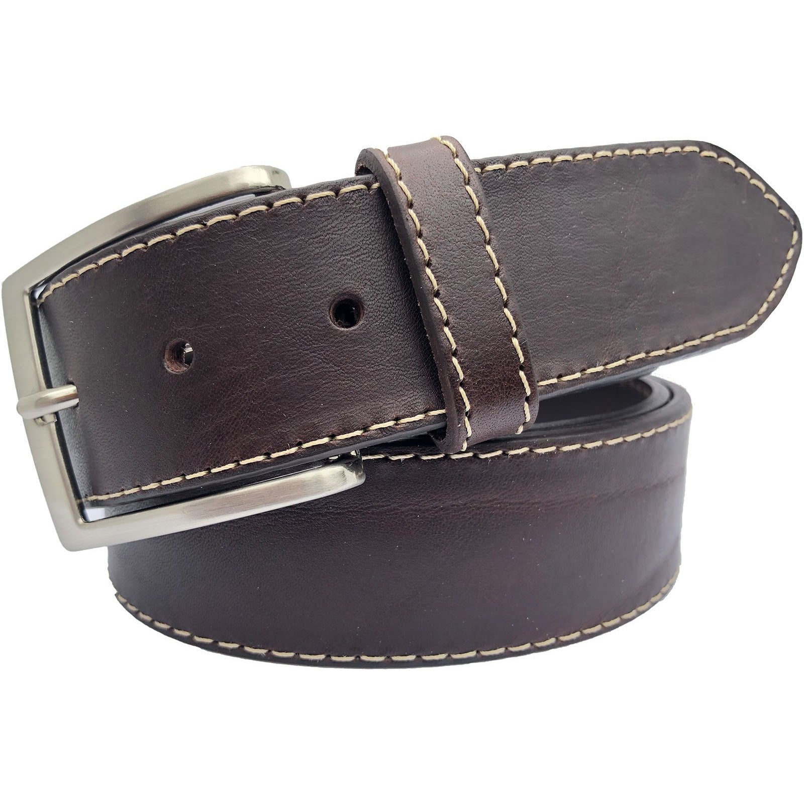 BROWN CONTRAST SINGLE STITCHED LEATHER BELT