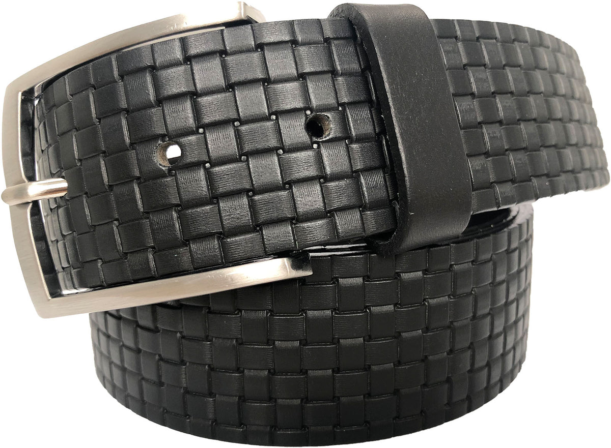 Black 40mm Italian Leather Belt Woven Finish