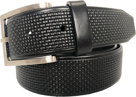 BLACK 35MM MICRO CHECK EMBOSSED LEATHER BELT