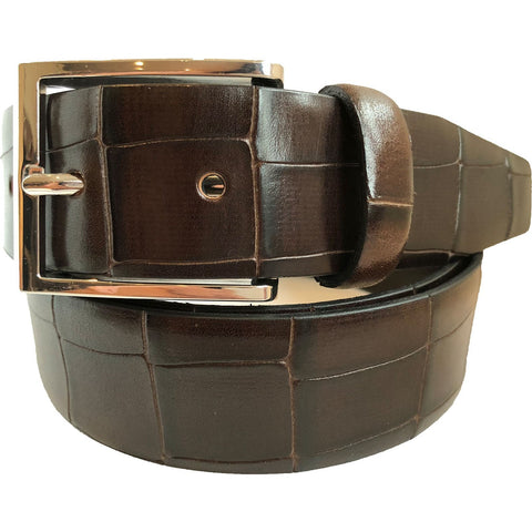 DEEP BROWN SNAKE DESIGN LEATHER BELT 35MM