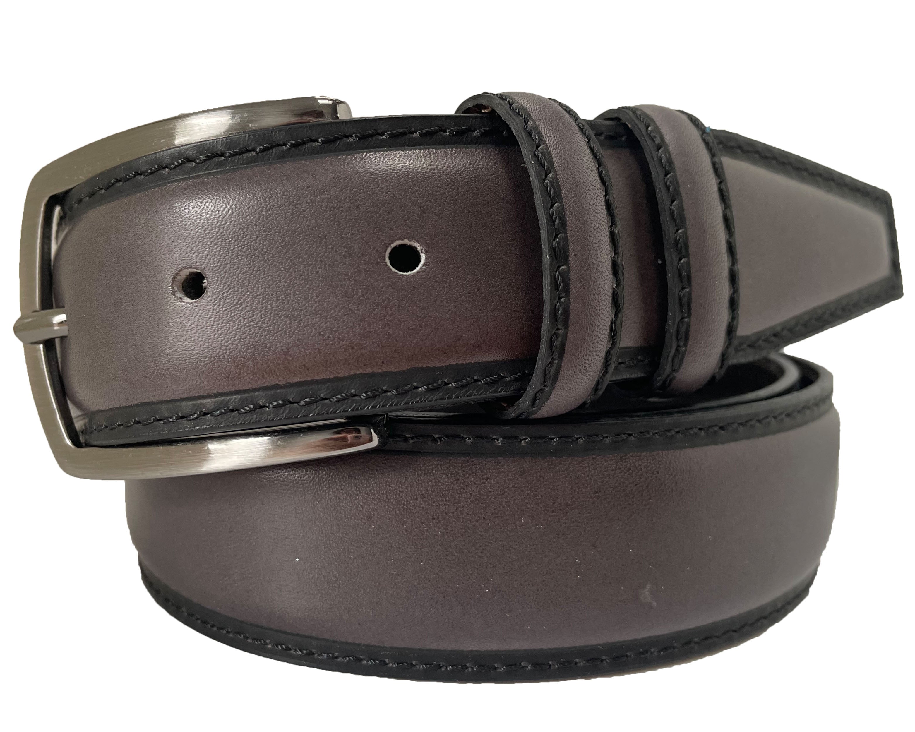 DARK EDGED TAUPE GREY CALF LEATHER 35MM LEATHER BELT