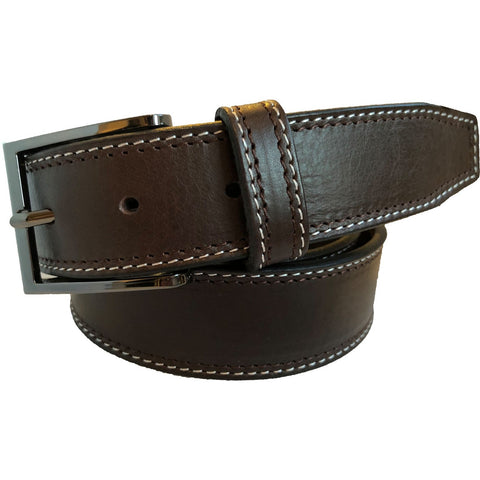 BROWN 35MM CLASSIC HIDE LEATHER BELT GUN METAL BUCKLE