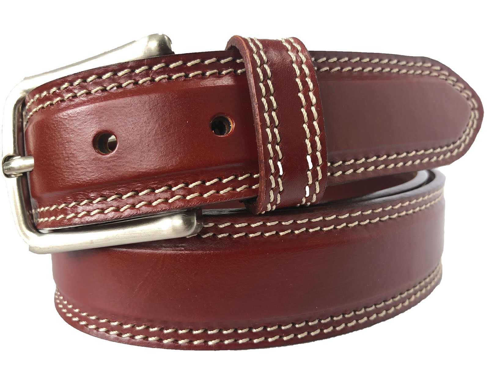 MAHOGANY TAN CONTRAST STITCHED ESSENTIAL 35MM LEATHER BELT