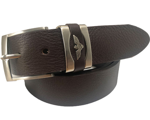 BROWN EAGLE WINGS METAL LOOP  LEATHER BELT 40MM