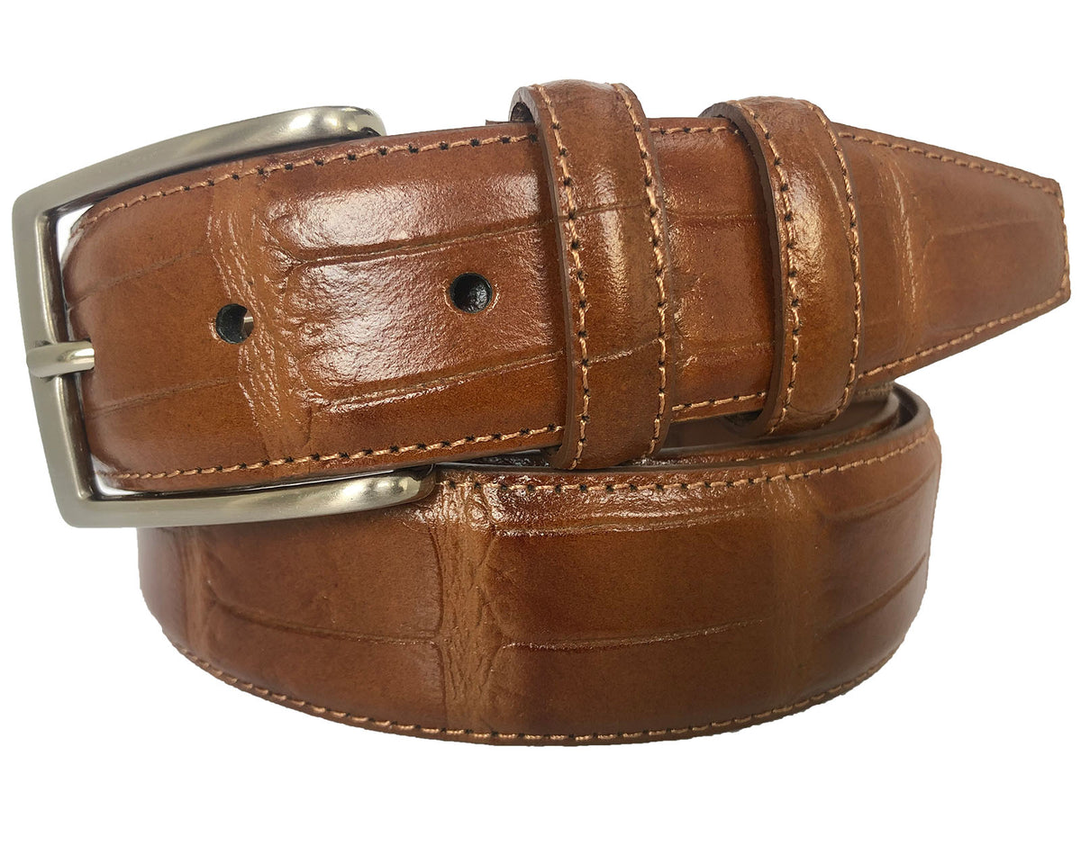 Tan 35mm Italian Leather Belt Crocodile Print