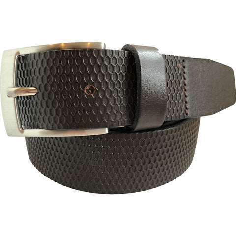 BROWN 35MM OVAL EMBOSSED LEATHER BELT