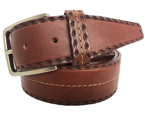 CENTRE STITCHED TAN HIDE LEATHER BELT 40MM