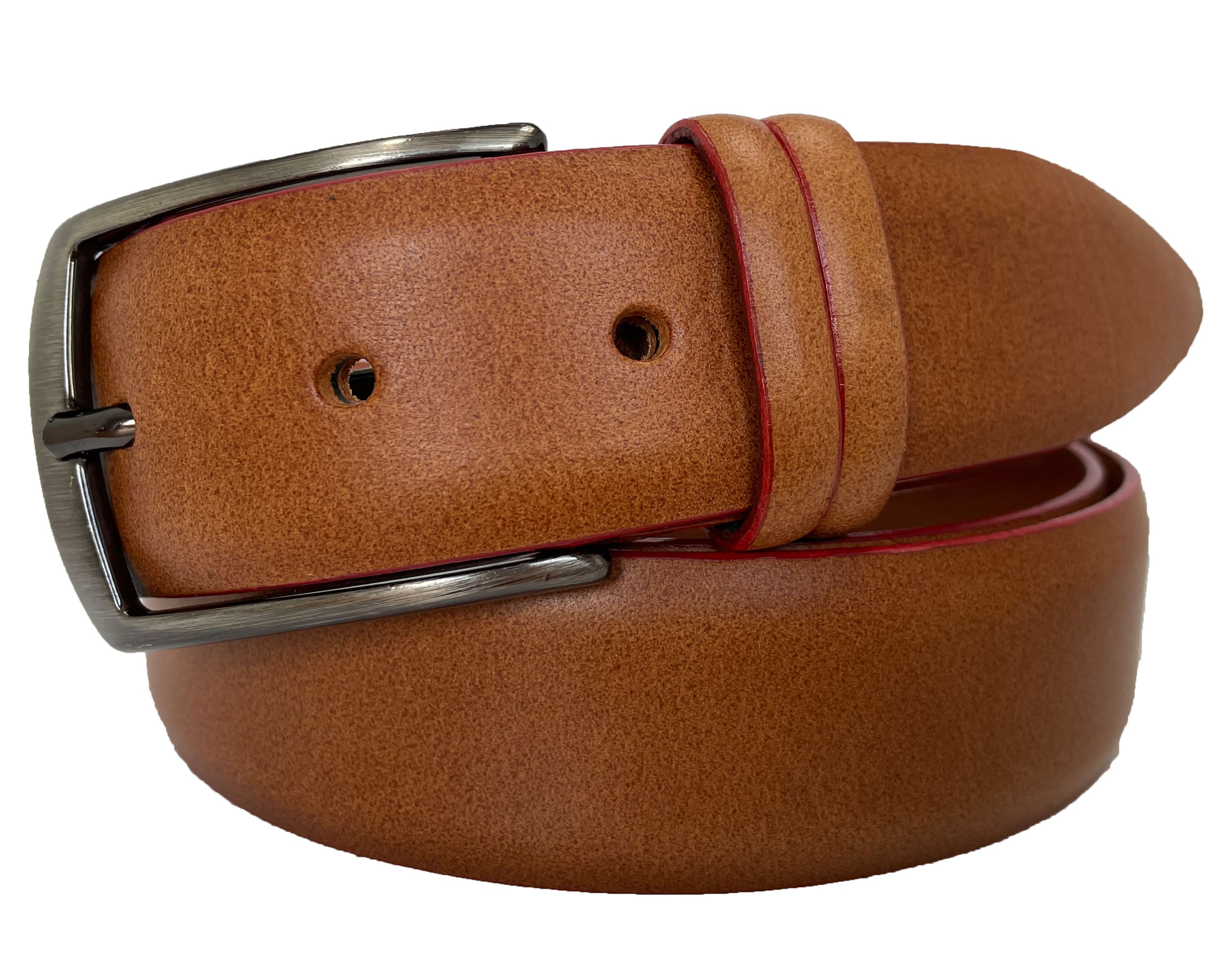 TAN WITH RED EDGE 35MM LEATHER BELT