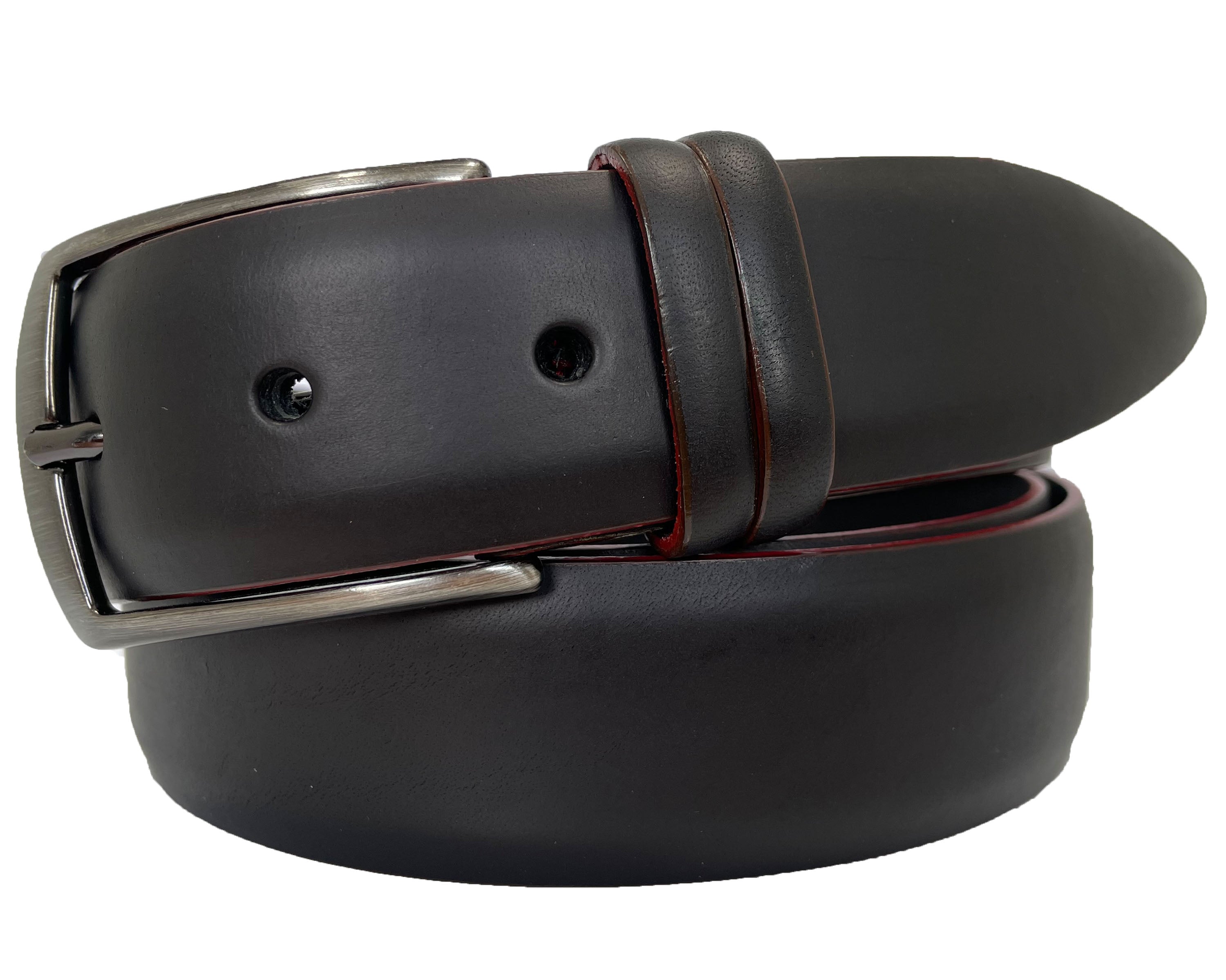 BLACK WITH RED EDGE 35MM LEATHER BELT