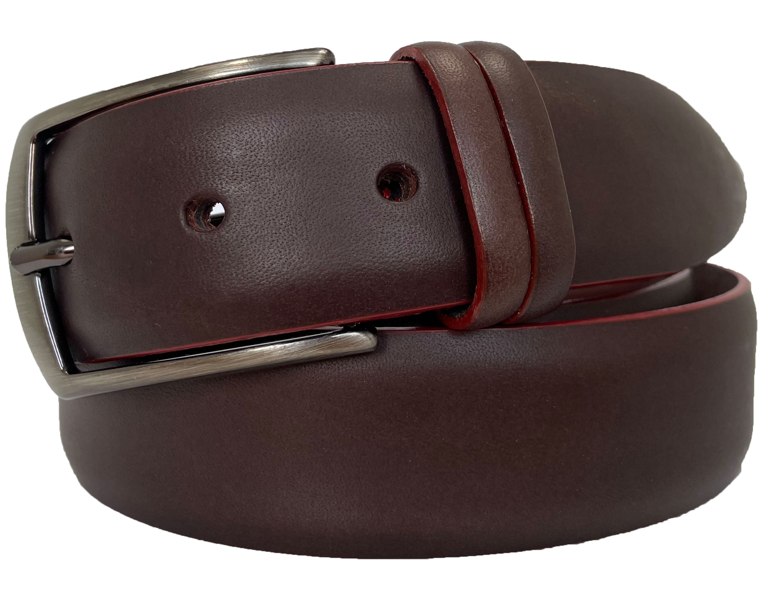 BROWN WITH RED EDGE 35MM LEATHER BELT