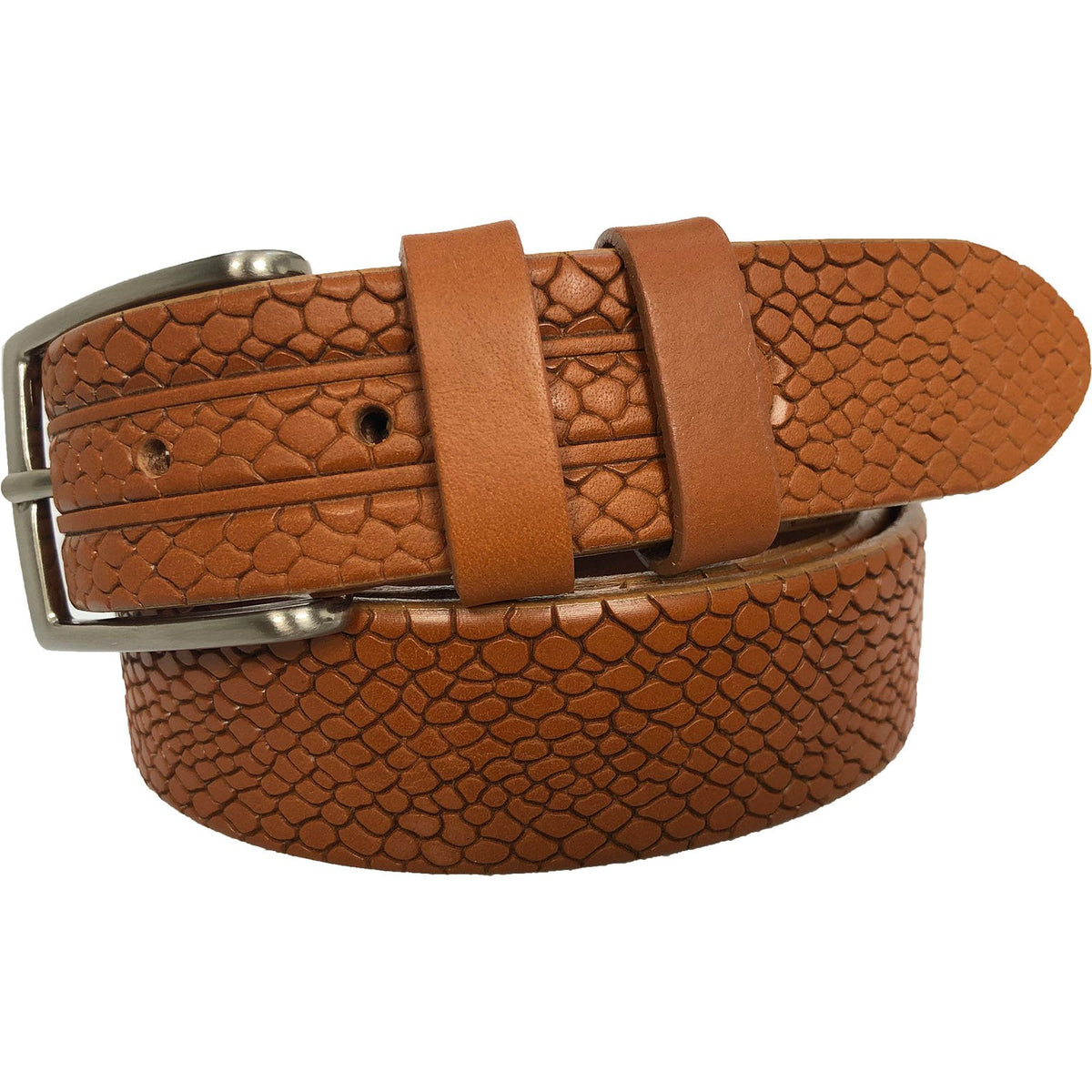 Tan 35mm Italian Leather Belt Reptile Print