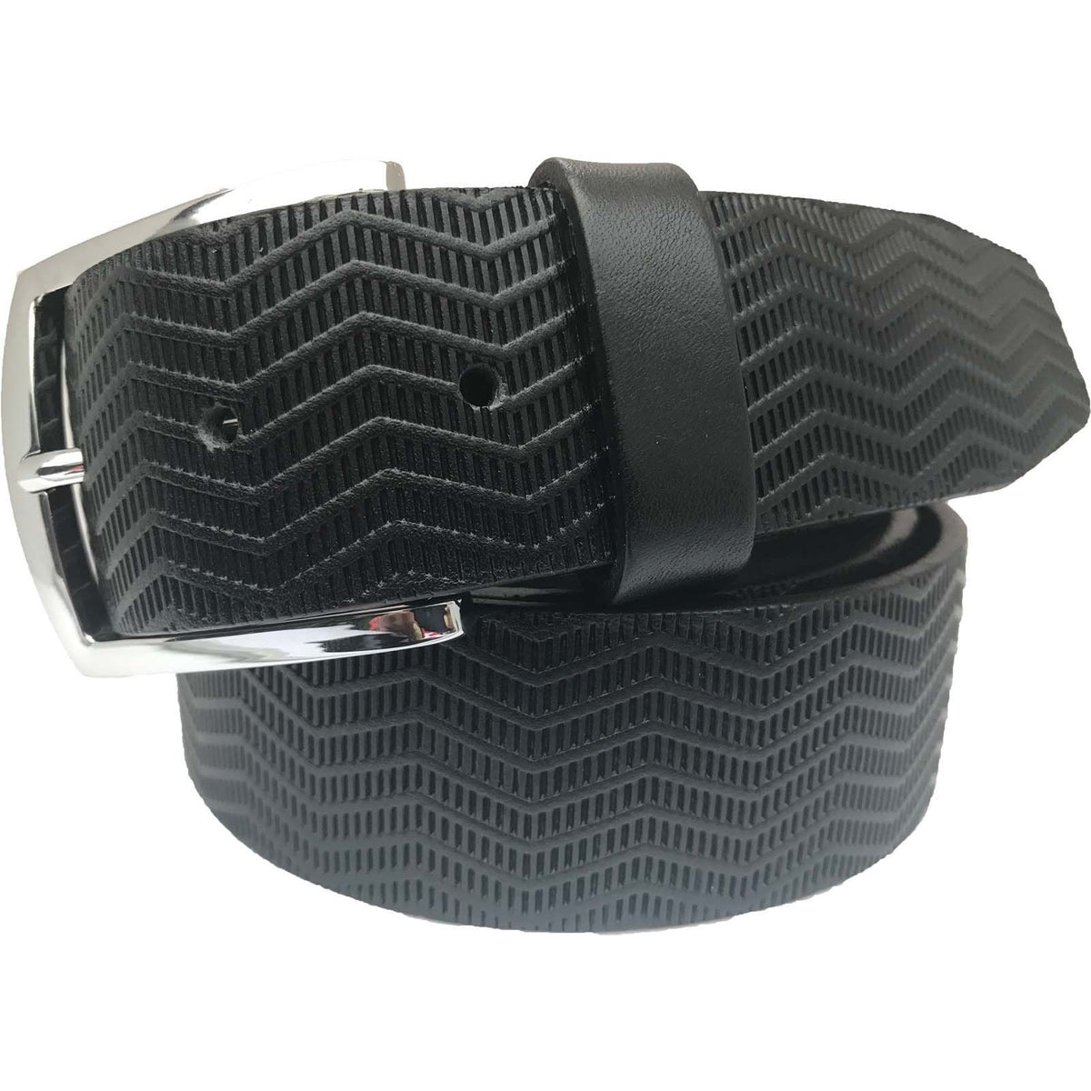 Black 40mm Italian Leather Belt Wave Texture