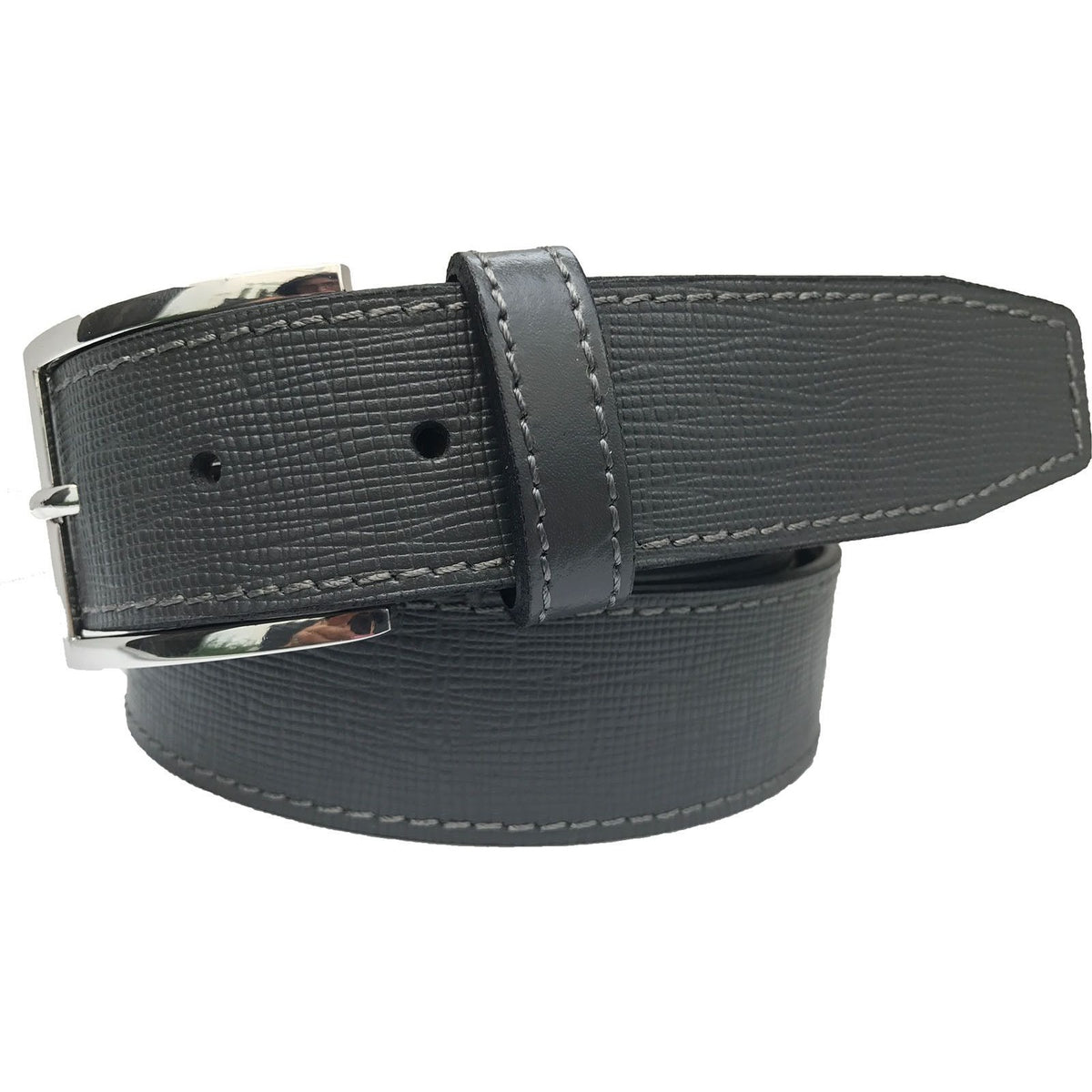 Grey 35mm Italian Saffiano Leather Belt