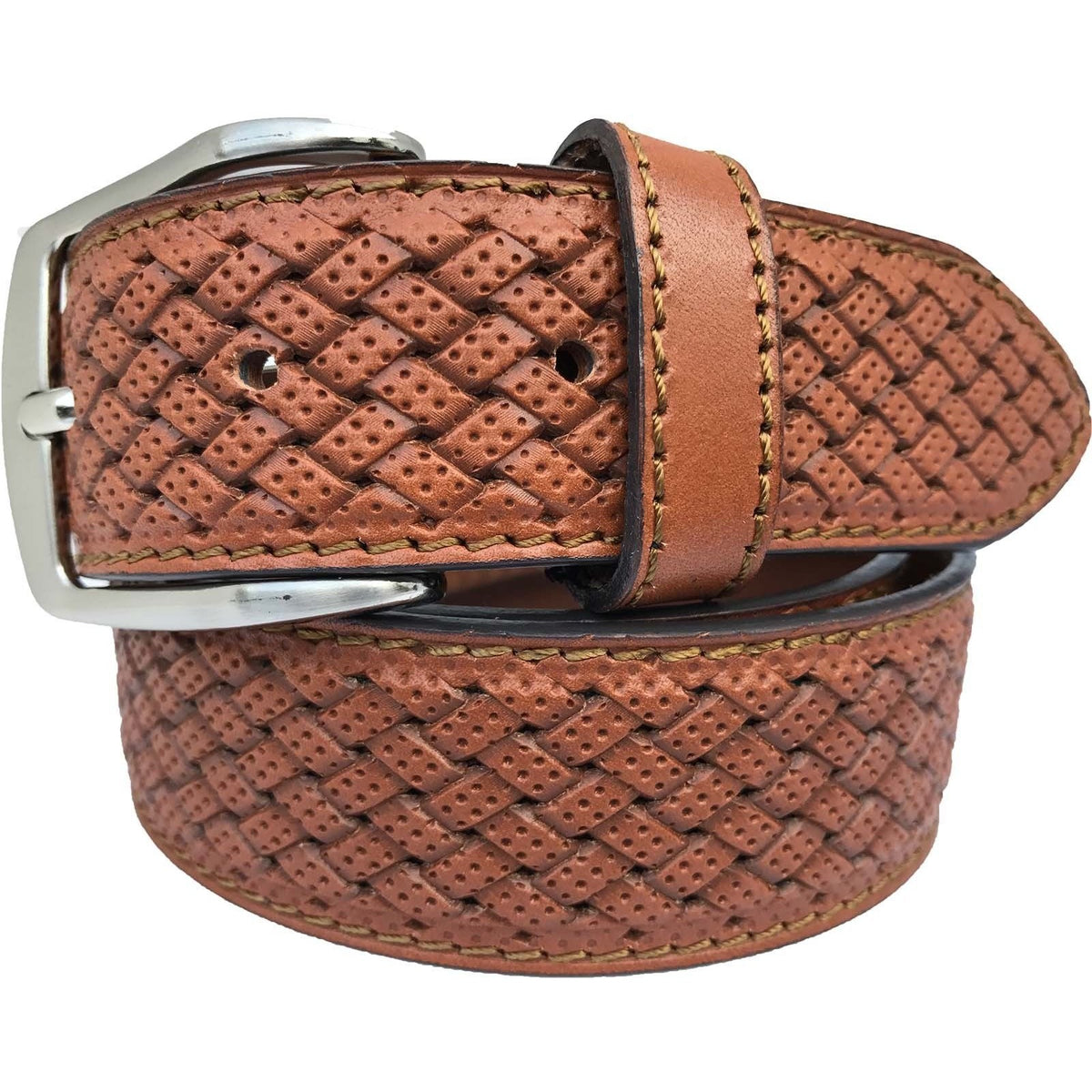 Tan 40mm Italian Leather Belt Woven Finish