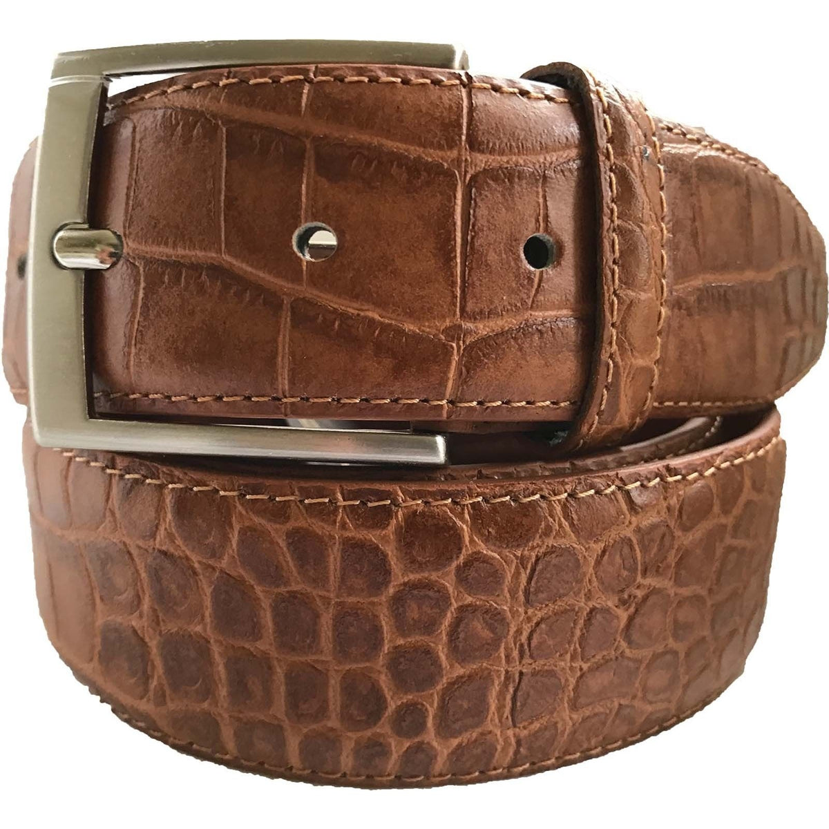 Tan 40mm Italian Leather Belt Reptile Print