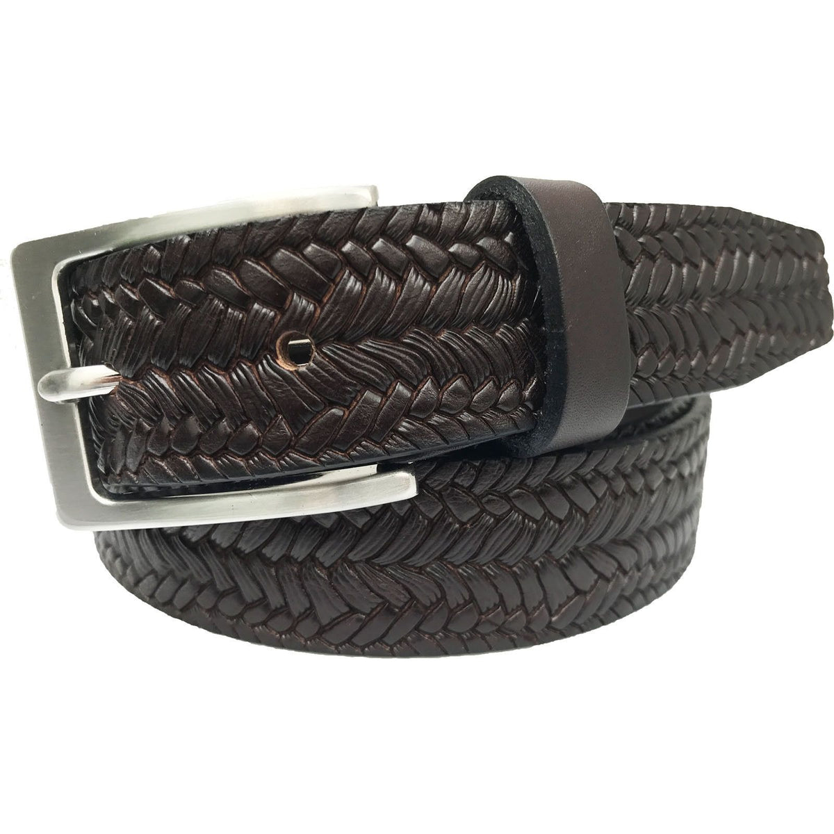 Brown 30mm Italian Leather Belt Woven Finish