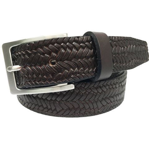 BROWN 30MM FULL GRAIN HIDE WOVEN PRINT LEATHER BELT