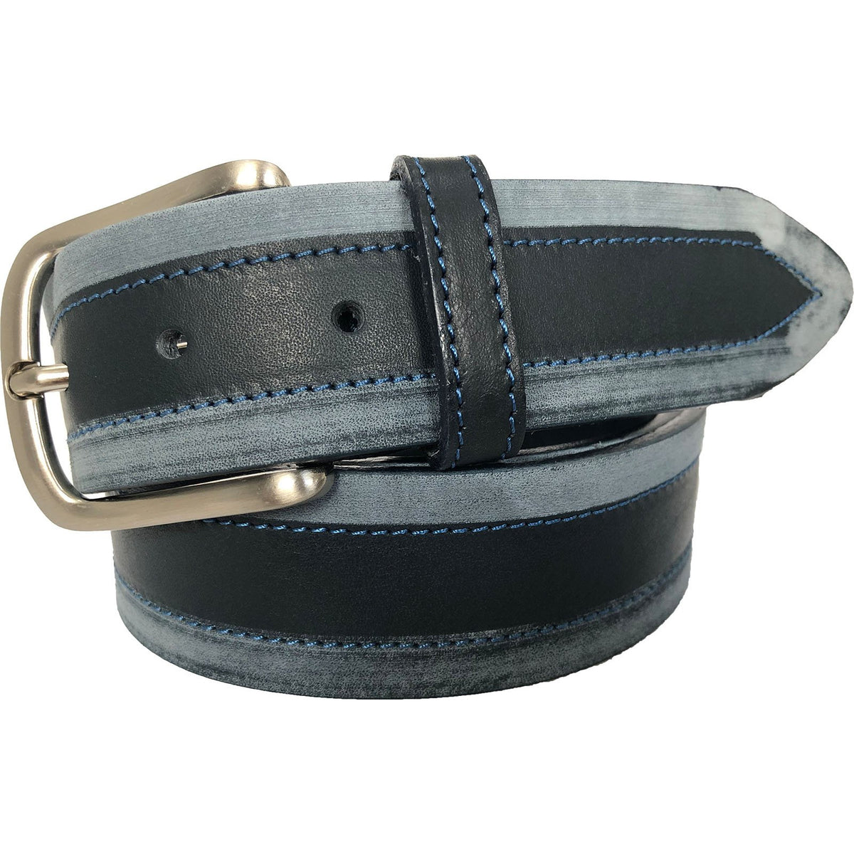 Blue 40mm Italian Leather Belt Distressed Finish