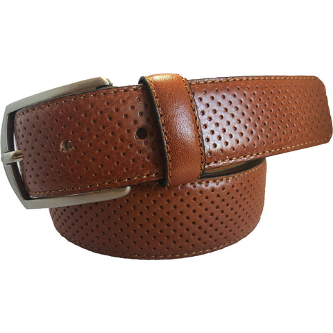 TAN CALF LEATHER DOT EMBOSS 35MM LEATHER BELT