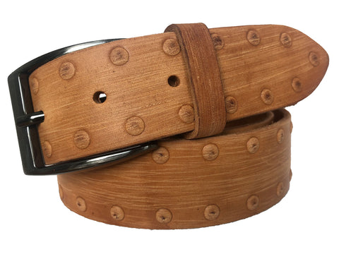 TAN WASHED RIVET DESIGN LEATHER BELT