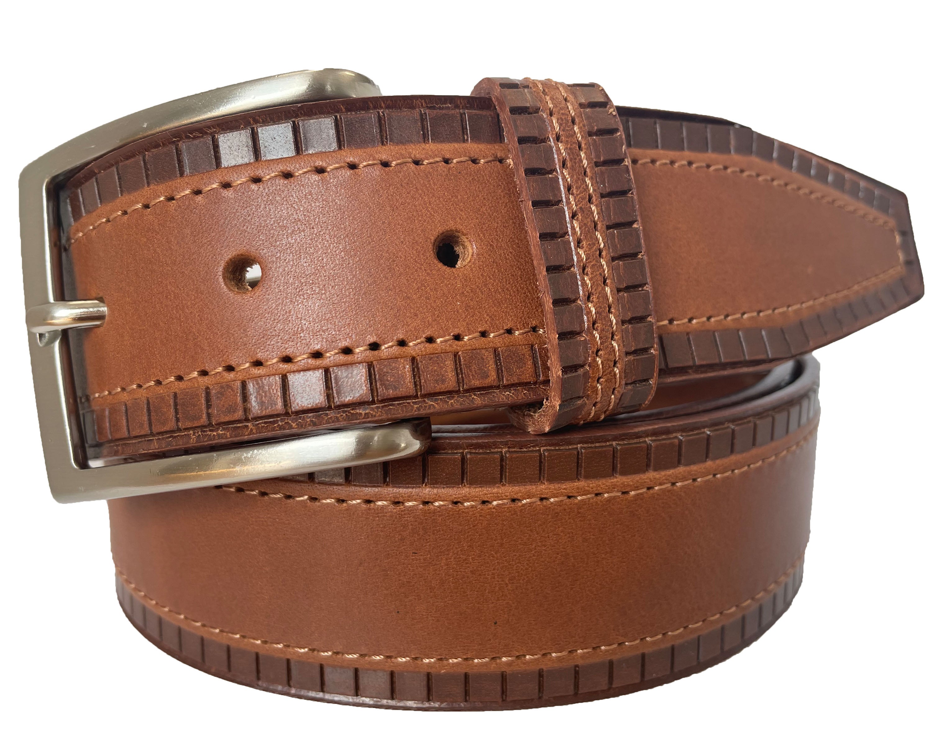 TAN 40MM SQUARED HIDE LEATHER BELT