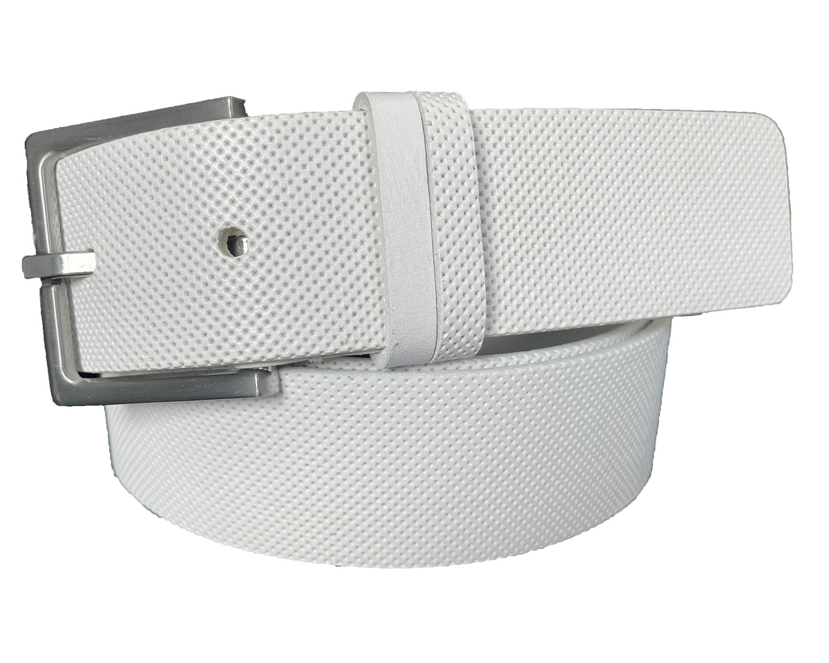 White 35mm Italian Leather Belt Perforated Finish