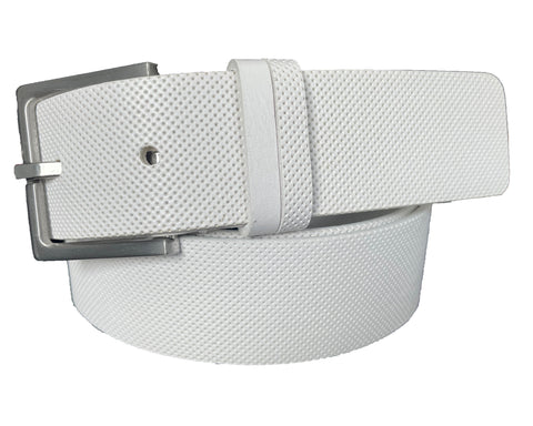 WHITE 35MM PERFORATED HIDE LEATHER BELT